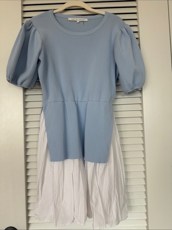 English Factory Dresses & Skirts - English Factory Powder Blue Mixed Media Puff-Sleeve Minidress